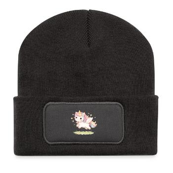 Licorne volante aux couleurs pastel dans le style kawaii - Beanie recyclé à patch - charbon - Devant
