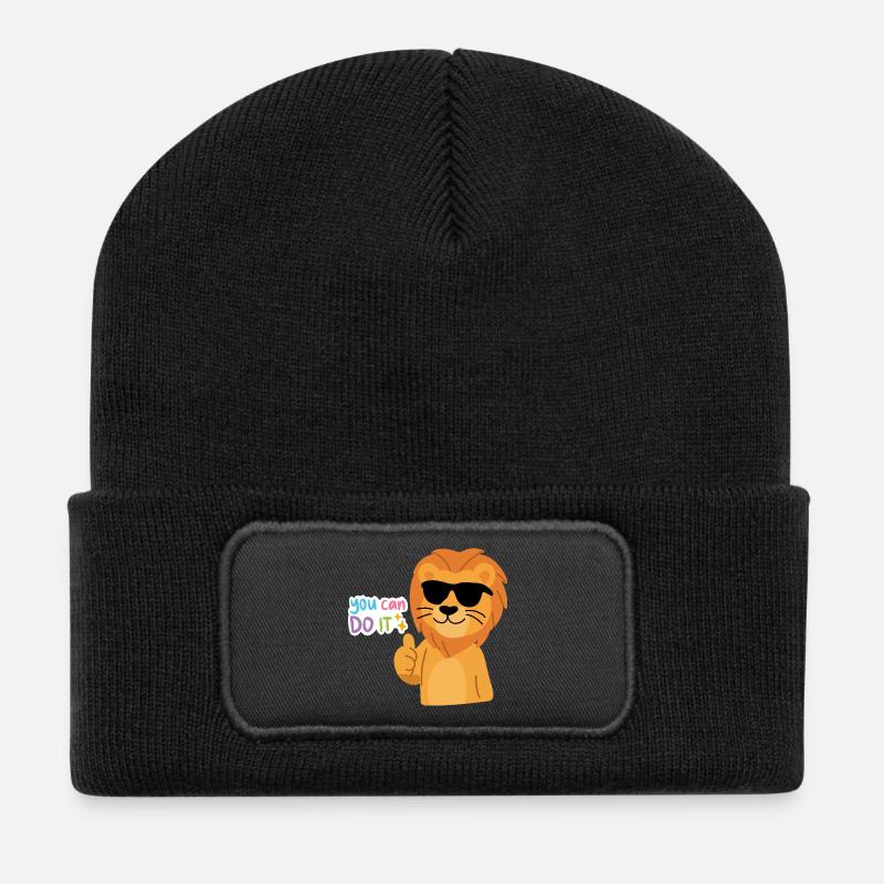 Süßer Löwe mit der Brille - Recycelte Patch Beanie - Schwarz