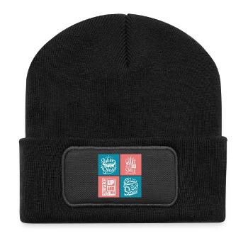 Wake Up And Smile Typography - Recycled Patch Beanie - black - Front