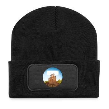 School stickers round meerkat family on rocks - Recycled Patch Beanie - black - Front