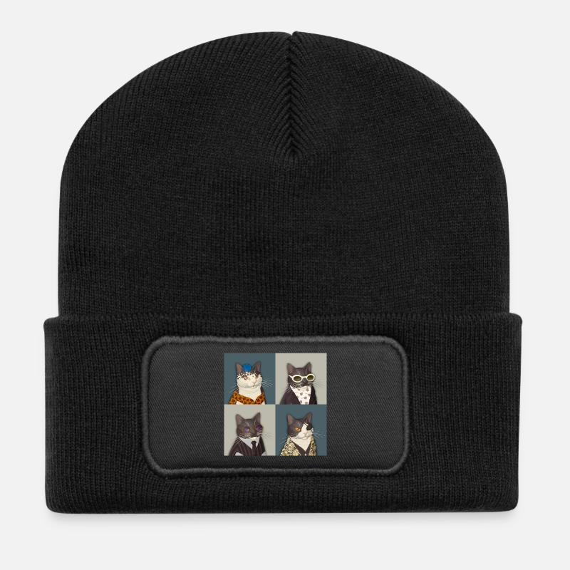 Rebel Chic Tuxedo Cat Quartet - Recycled Patch Beanie - black