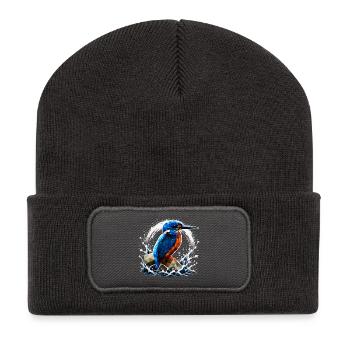 Low-Poly-Eisvögel-Design - Recycelte Patch Beanie - Dunkelgrau - Vorne