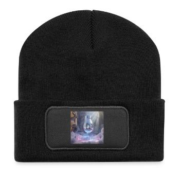 Schwebender Boxhandschuh über Wolkenring - Recycelte Patch Beanie - Schwarz - Vorne