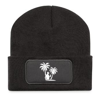 Party Palmen Urlaub Silhouette - Recycelte Patch Beanie - Dunkelgrau - Vorne