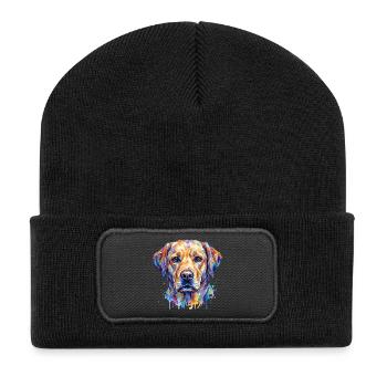 Bunter Hunde-Aquarell Portrait - Recycelte Patch Beanie - Schwarz - Vorne