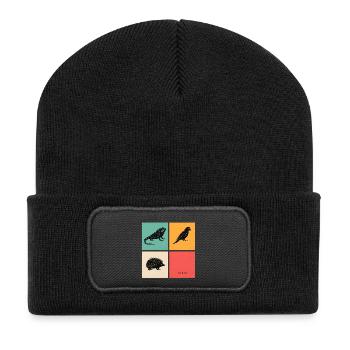 Lustiges exotische Haustier-Retro-Tiergitter-Design - Recycelte Patch Beanie - Schwarz - Vorne