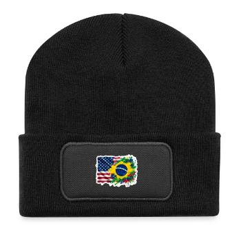 Sticker USA Brésil - Design Drapeau Double Nationa - Beanie recyclé à patch - noir - Devant