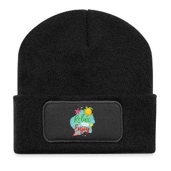 Détendez-vous et profitez-en - Beanie recyclé à patch - noir - Devant