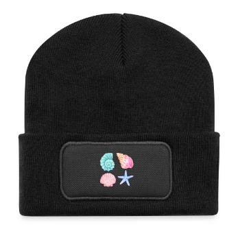 Motif de plage aquarelle et coquillages - Beanie recyclé à patch - noir - Devant