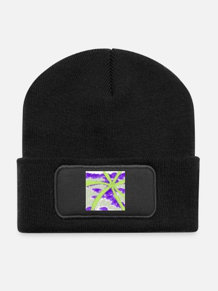 Laughing Neon Star Lavender Clouds - Recycled Patch Beanie - black