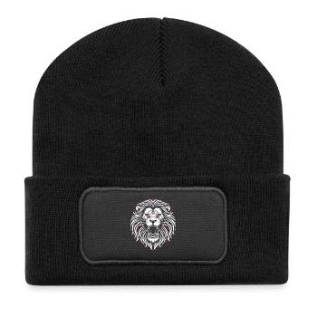 Roaring Lion Tribal Mascot Logo Sport Gaming - Recycled Patch Beanie - black - Front