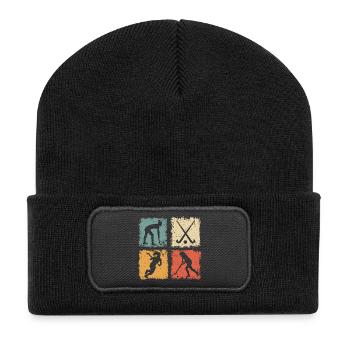 Visuel rétro de hockey sur gazon pour femmes et filles - Beanie recyclé à patch - noir - Devant
