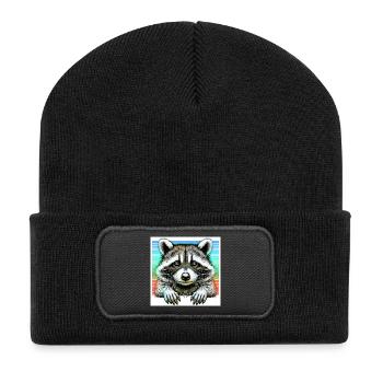 Waschbär - Recycelte Patch Beanie - Schwarz - Vorne