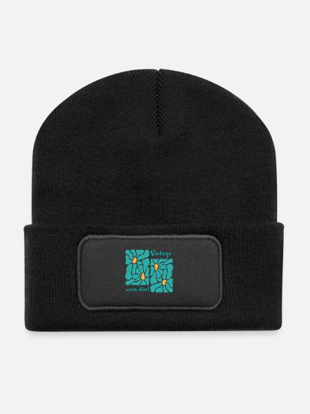 Vintage Never Dies Blumen Design - Recycelte Patch Beanie - Schwarz