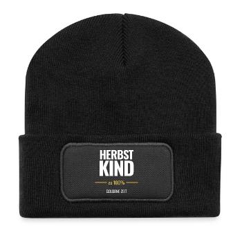 Herbstkind zu 100% Goldene Zeit - Recycelte Patch Beanie - Schwarz - Vorne