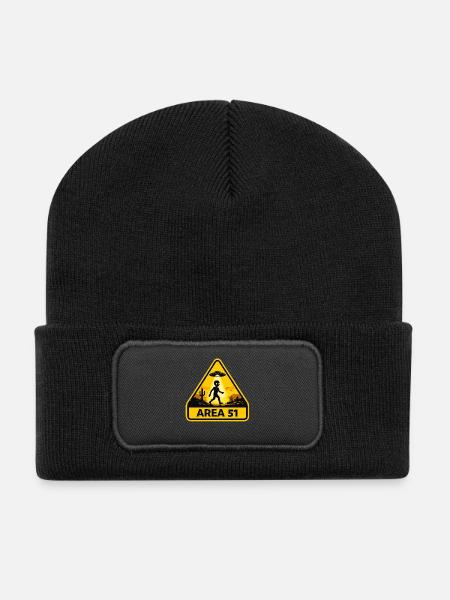 Area 51 UFO Desert Sign - Recycled Patch Beanie - black