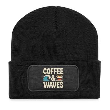 Kaffee Wellen Surfen Coffee & Waves Surfer Strand - Recycelte Patch Beanie - Schwarz - Vorne