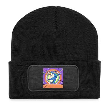 Neon Pop Tennis Star Retro-Stil - Recycelte Patch Beanie - Schwarz - Vorne