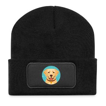 Labrador (Comic-Porträt) - Recycelte Patch Beanie - Schwarz - Vorne