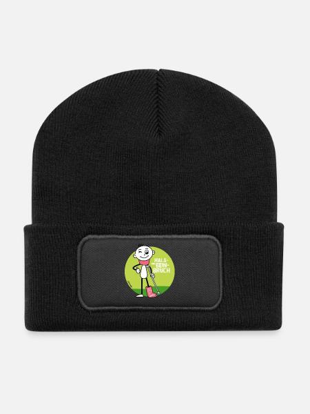 Hals und Beinbruch - Genesungswünsche - Mutmacher  - Recycelte Patch Beanie - Schwarz