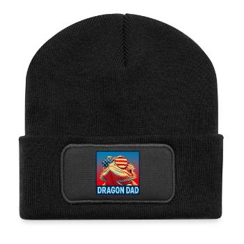 Patriotischer Drachen-Papa, lustiger Bartagamen-Pa - Recycelte Patch Beanie - Schwarz - Vorne