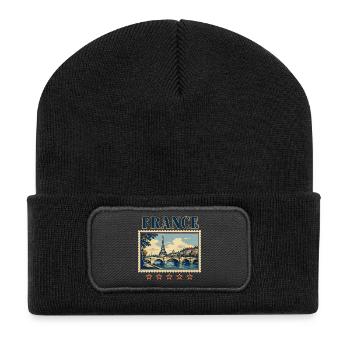 Paris Vintage Stamp Tour - Recycled Patch Beanie - black - Front