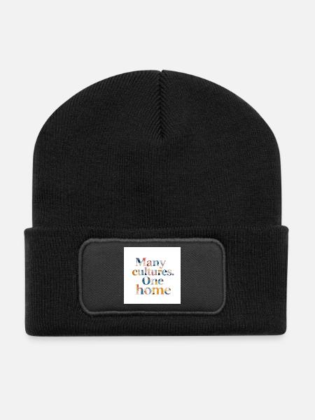Many cultures one home - Recycled Patch Beanie - black
