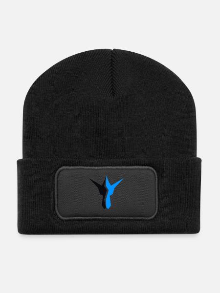 Geometrisches BlauSchwarz Split-Logo - Recycelte Patch Beanie - Schwarz
