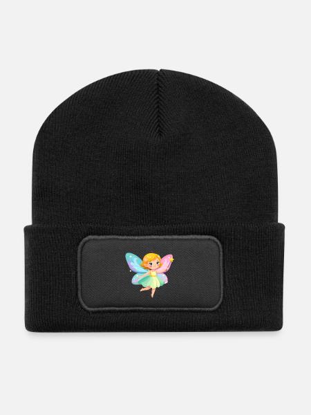 Cute Little Fairy in Pastel Colors – Comic Design - Recycled Patch Beanie - black