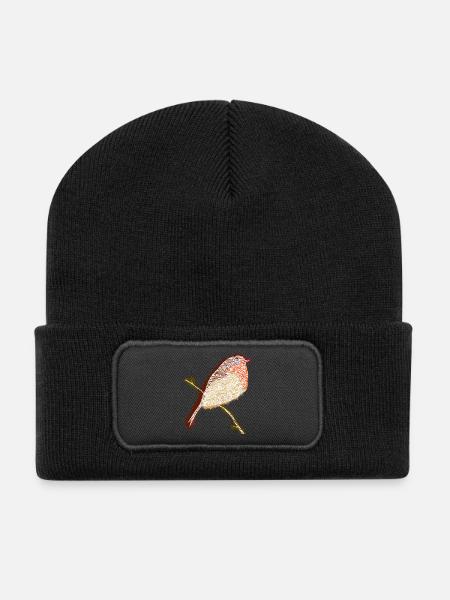 Zentangle-Rotkehlchen - Recycelte Patch Beanie - Schwarz
