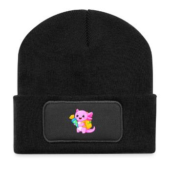Axolotl mit Schultüte zur Einschulung – Kawaii - Recycelte Patch Beanie - Schwarz - Vorne