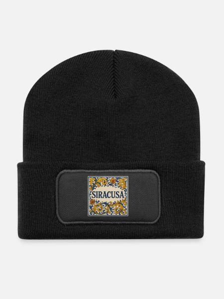 Siracusa Blumenkachel Ornament - Recycelte Patch Beanie - Schwarz