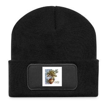 Designer Azzo -Zitronenbaum mit blauer Keramik - Recycelte Patch Beanie - Schwarz - Vorne