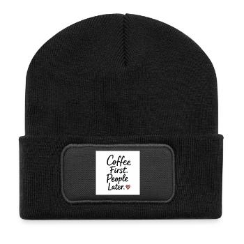 Coffee First People Later Heart Quote - Recycled Patch Beanie - black - Front