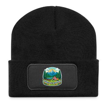 Camping Glück - Recycelte Patch Beanie - Schwarz - Vorne