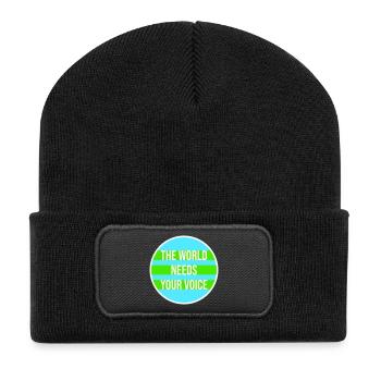 Die Welt Braucht Deine Stimme Inspirierend Zitat - Recycelte Patch Beanie - Schwarz - Vorne