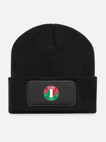 Viterbo Italy Badge Circle - Recycled Patch Beanie - black