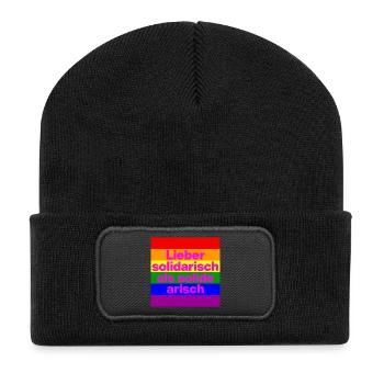 LIEBER SOLIDARISCH ALS SOLIDE ARISH, NO NZS - Recycelte Patch Beanie - Schwarz - Vorne