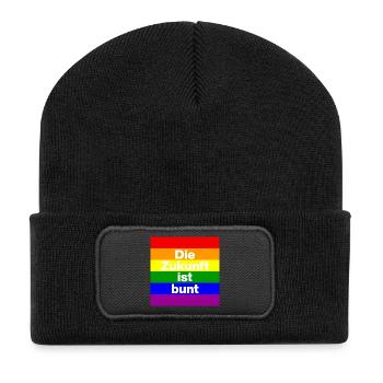 DIE ZUKUNFT IST BUNT, NIE WIEDER, FRIEDEN, NO NZS - Recycelte Patch Beanie - Schwarz - Vorne