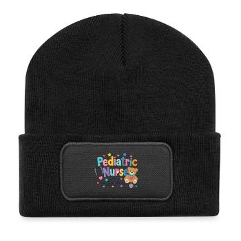 Colorful Pediatric Nurse Teddy Bear - Recycled Patch Beanie - black - Front