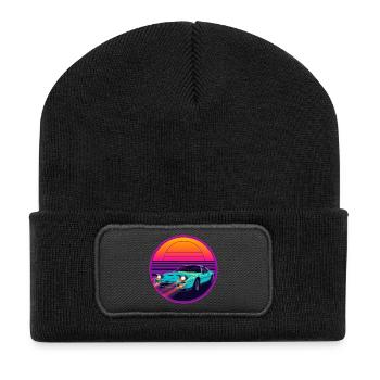 Retro-80er-Jahre-Synthwave-JDM-Stil-Sportwagendesign - Recycelte Patch Beanie - Schwarz - Vorne
