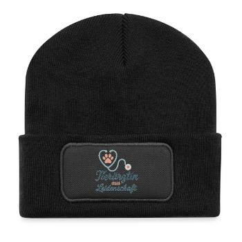 Tierärztin aus Leidenschaft - Recycelte Patch Beanie - Schwarz - Vorne