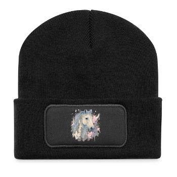 White Horse in Watercolor - Recycled Patch Beanie - black - Front