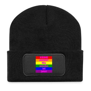 KEINE ANGST NIE WIEDER IST JETZT,  NO NZS, NO AFD - Recycelte Patch Beanie - Schwarz - Vorne