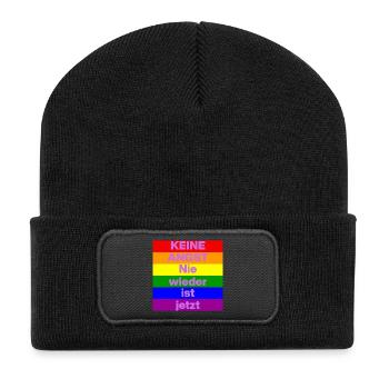 KEINE ANGST NIE WIEDER IST JETZT,  NO NZS, NO AFD - Recycelte Patch Beanie - Schwarz - Vorne
