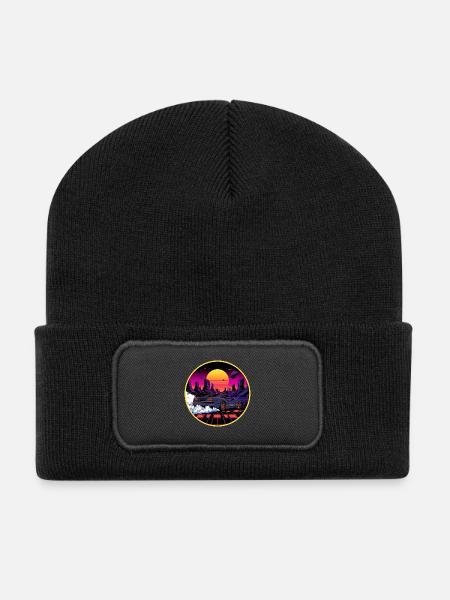 80er Retro Cyberpunk Outrun Sportwagendesign - Recycelte Patch Beanie - Schwarz