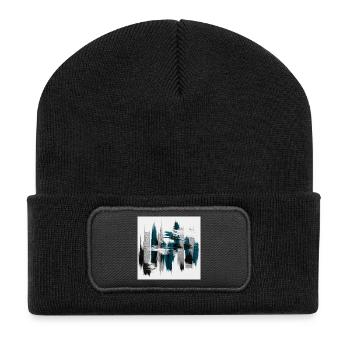 Abstrait Bleu Teal et Gris Urbain - Beanie recyclé à patch - noir - Devant