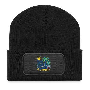 Sun Salt Sand – Summer Beach Palm Tree Design - Recycled Patch Beanie - black - Front