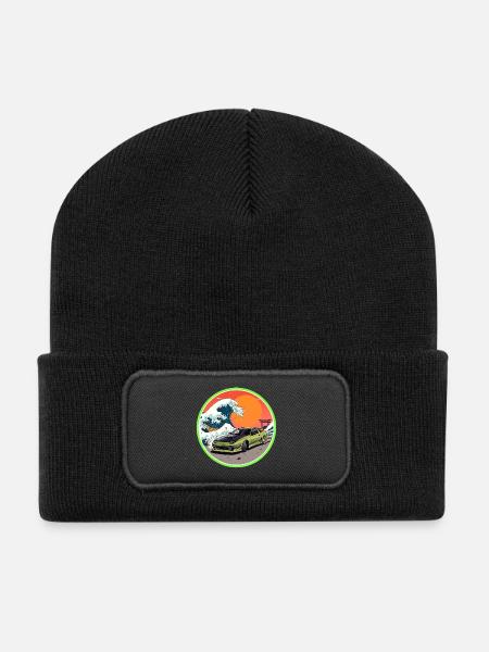 Retro 90er JDM S13 Great Wave Japan Emblem - Recycelte Patch Beanie - Schwarz