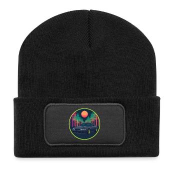 Retro 90er JDM R32 Forest Neon Moon Emblem - Recycelte Patch Beanie - Schwarz - Vorne